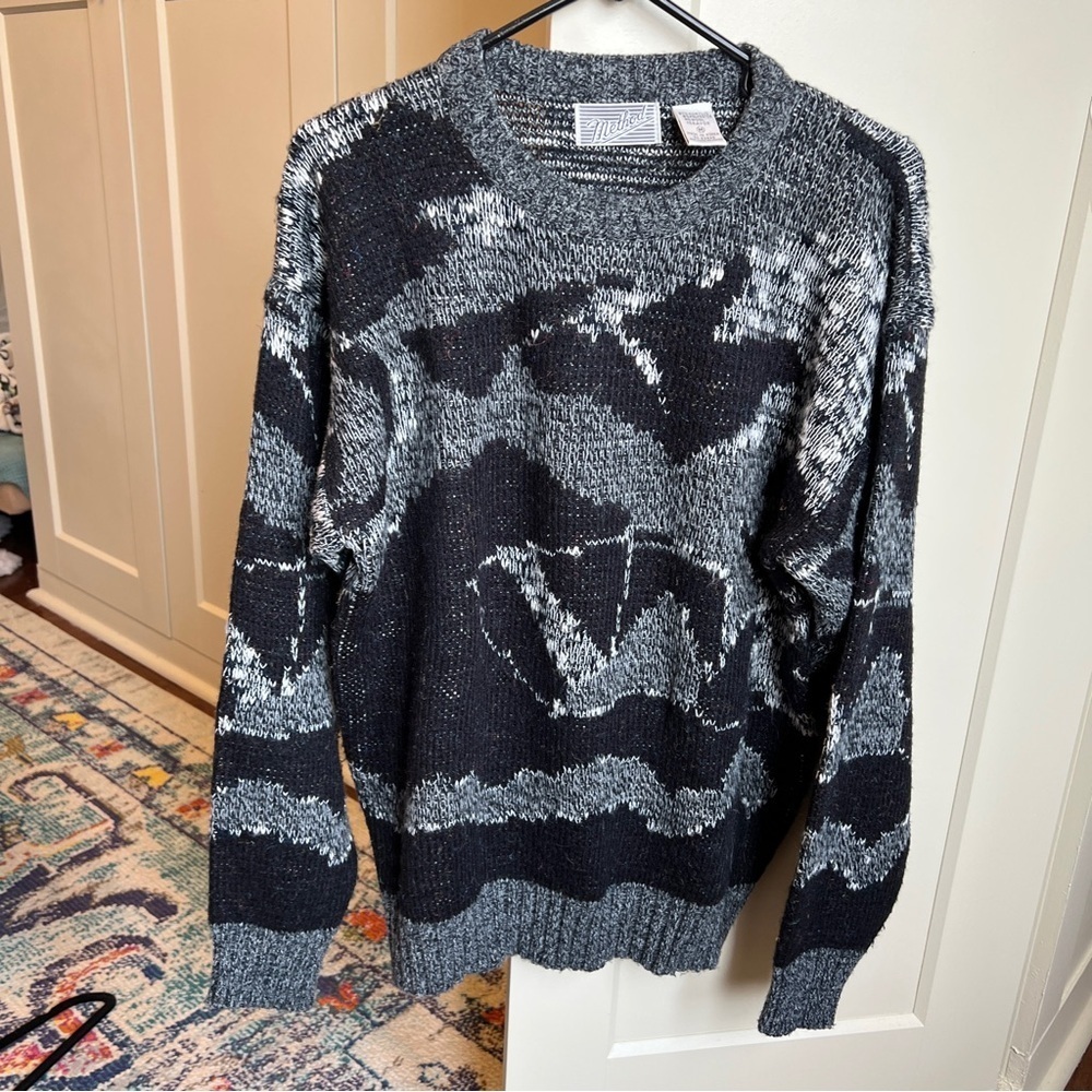 Vintage 80s Method Abstract Geometric Knit Sweater Black & Gray men’s medium